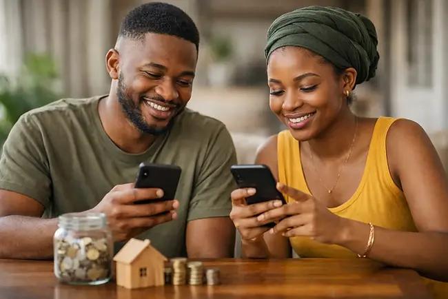 Home Couple africain utilisant des smartphones pour des services financiers